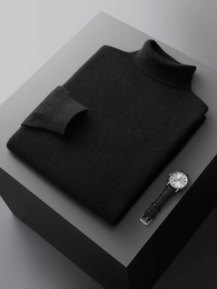 Mens Turtleneck 100 Cashmere Sweater Autumn Winter Basic Long Sleeve Pullover Knitwear Soft Warm Comfy Clothing 250929