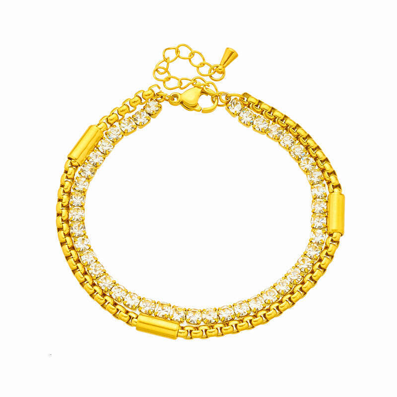 Fashion Punk Creative Hip-Hop Personality Niche Versatile Inlaid Multi-Layer Stacked Titanium Steel Chain Bracelet Jewelry