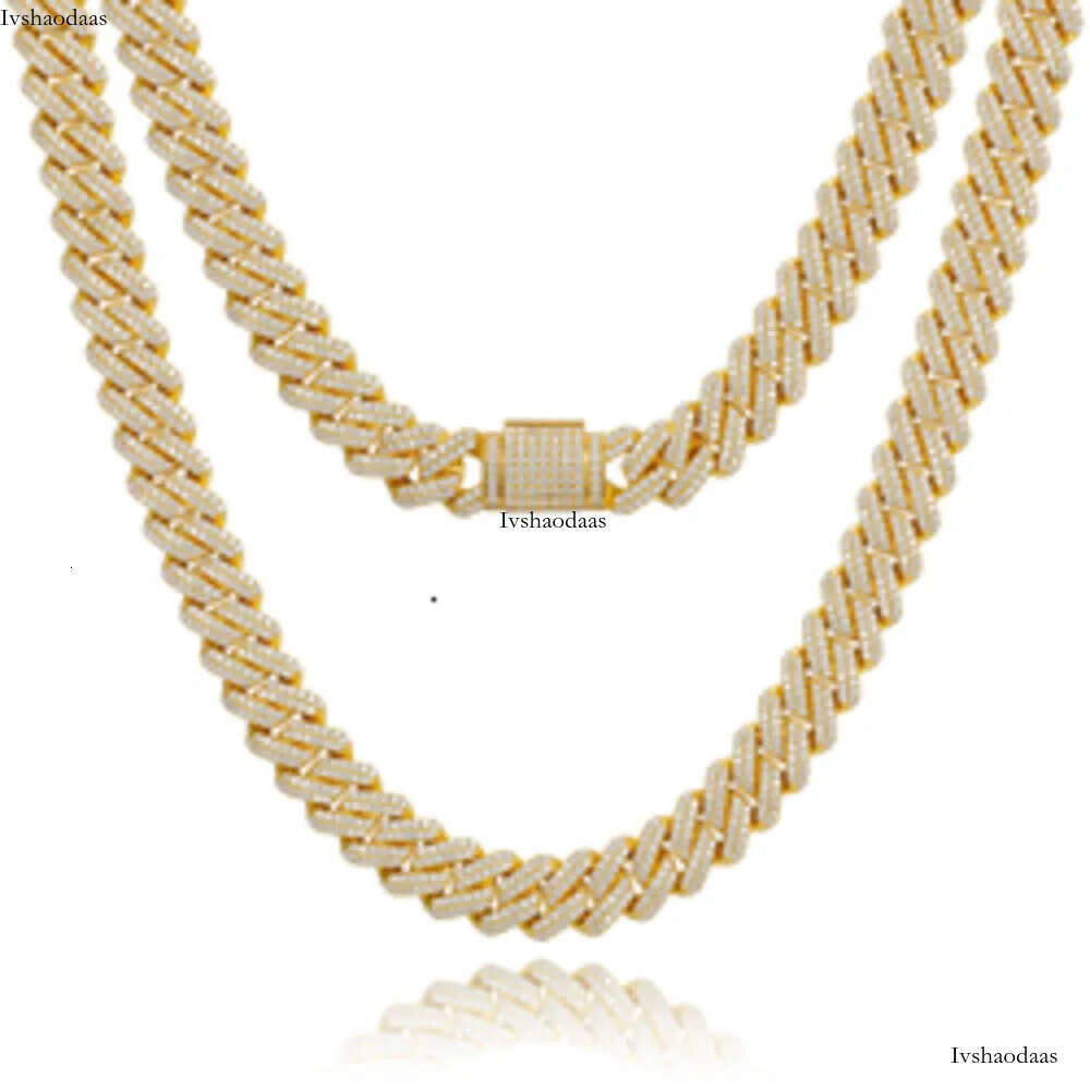 Hip Hop Jewelry 14mm Solid 14k Real Yellow Gold Vvs Moissanite Dia Iced Out Cuban Link Chain Necklace for Men