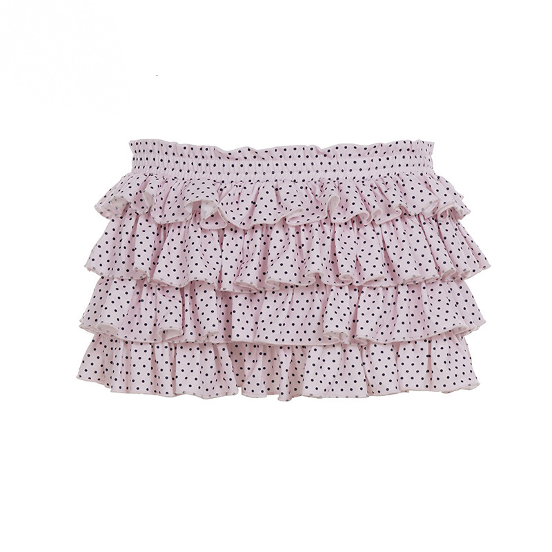 French Style Pink Polka Dot Sweet Cake Sexy Girl Age-Reducing Multi-Layer Patchwork Half Skirt dongdumaoyi