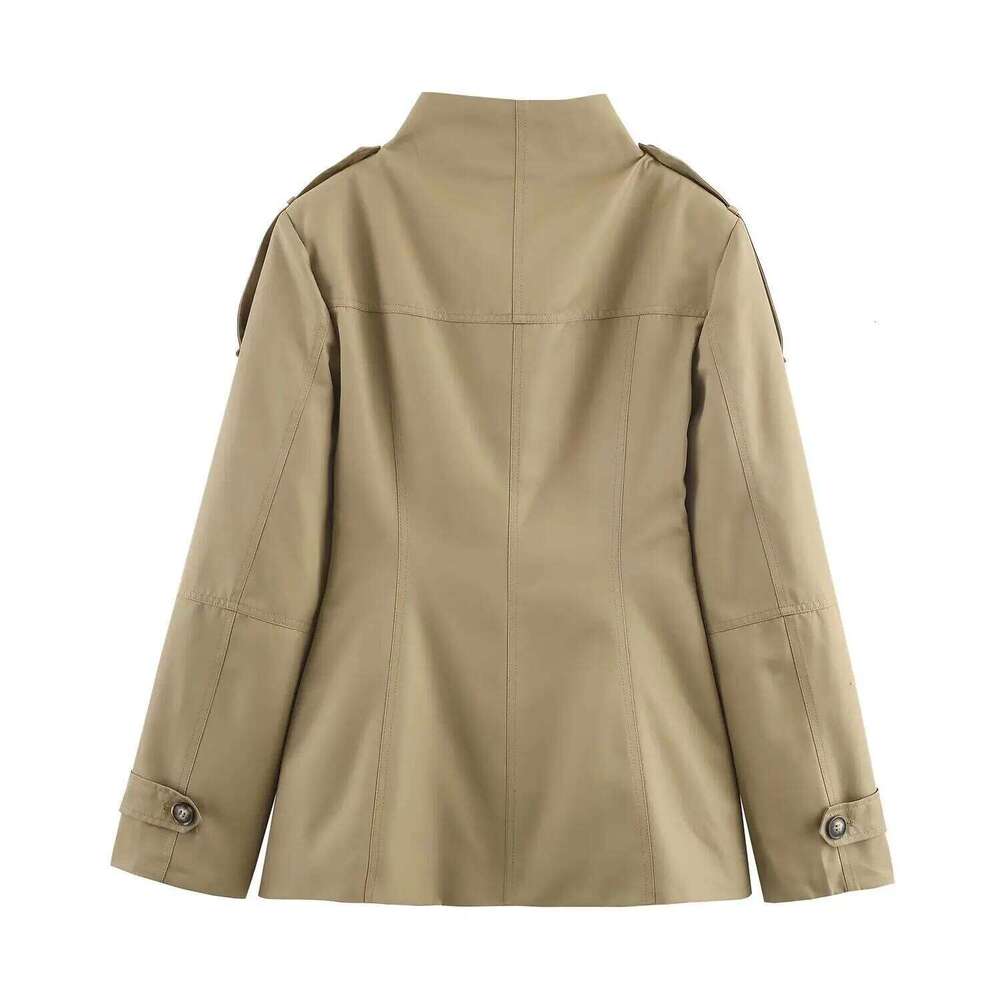 Tidalyf 2025 New Women Casual Jacket High Neck Single Button Shoulder Cuff Strap Pocket Design Chic Fashion Autumn