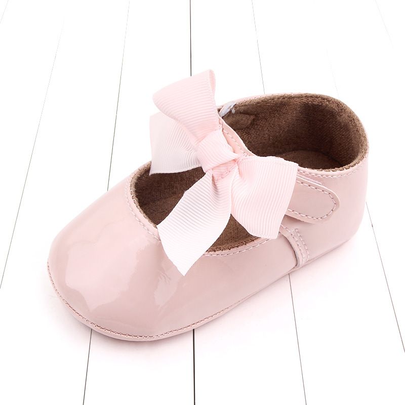 Newborn Baby Shoes Infant Boy Girl Shoes Classic Bowknot Rubber Sole Anti-slip PU Dress Shoes Kidszworld First Walker Toddler Crib Shoes 0-18 Months K