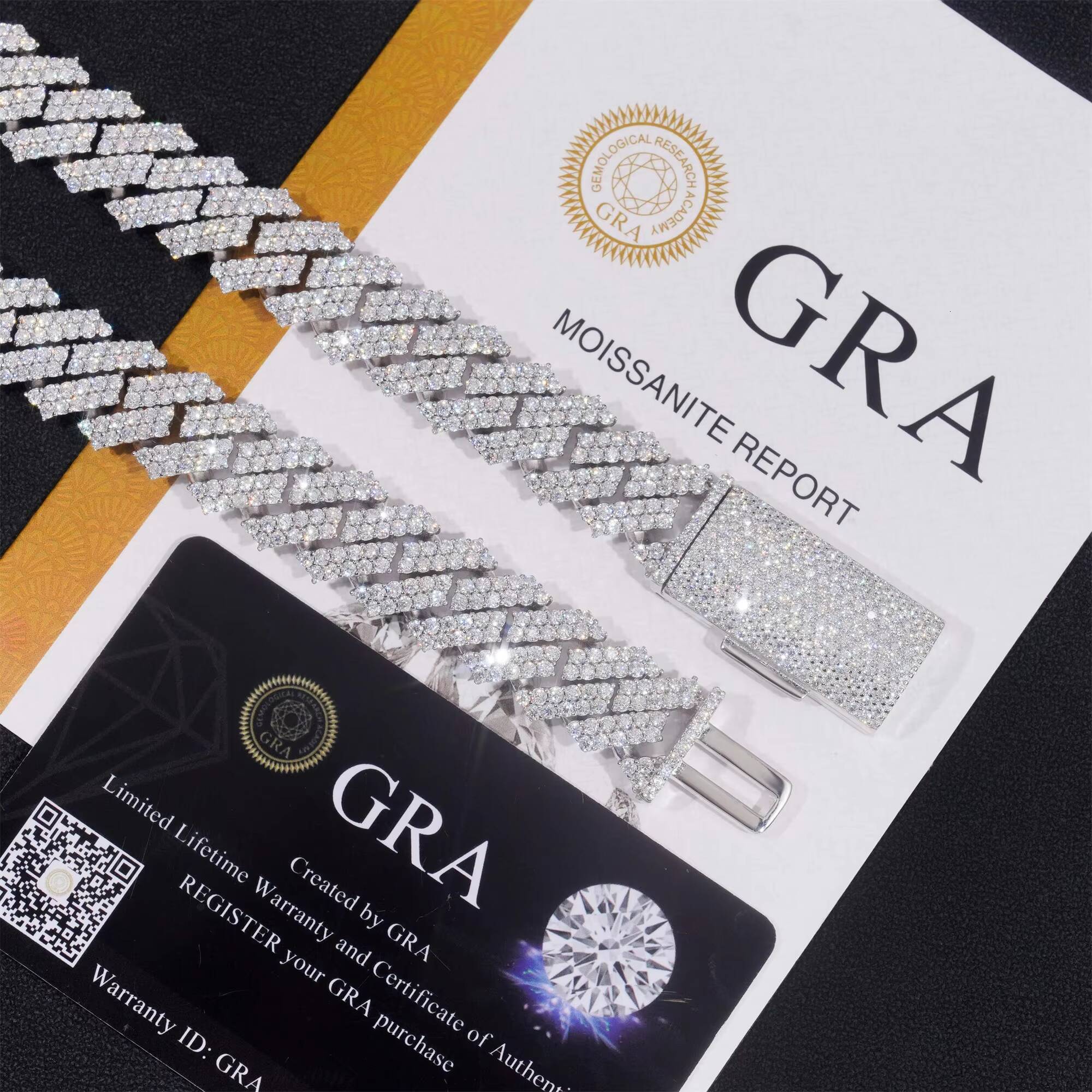 15mm Two Rows Prong Setting GRA Certificate 925 Silver White Gold Plated Iced Out Hip Hop FL Moissanite Diamond Cuban Link Chain