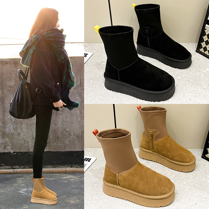Free shipping designer new arrival women's elastic snow boots 2025s winter hot item thick sole versatile high-quality warm socks boots Black came