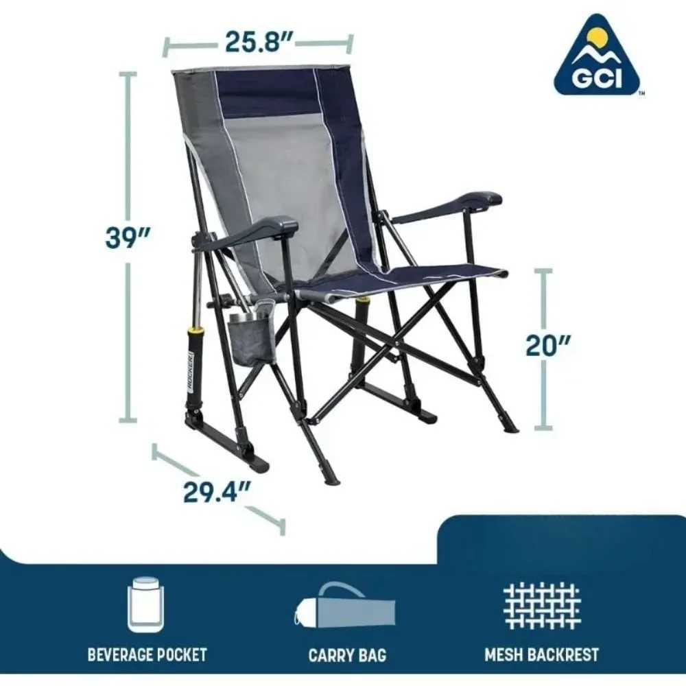 Tool Camping Chair Portable Folding Rocking Chair with Solid Durable Armrests Backrest Blue Guaranteed Authentic J250930