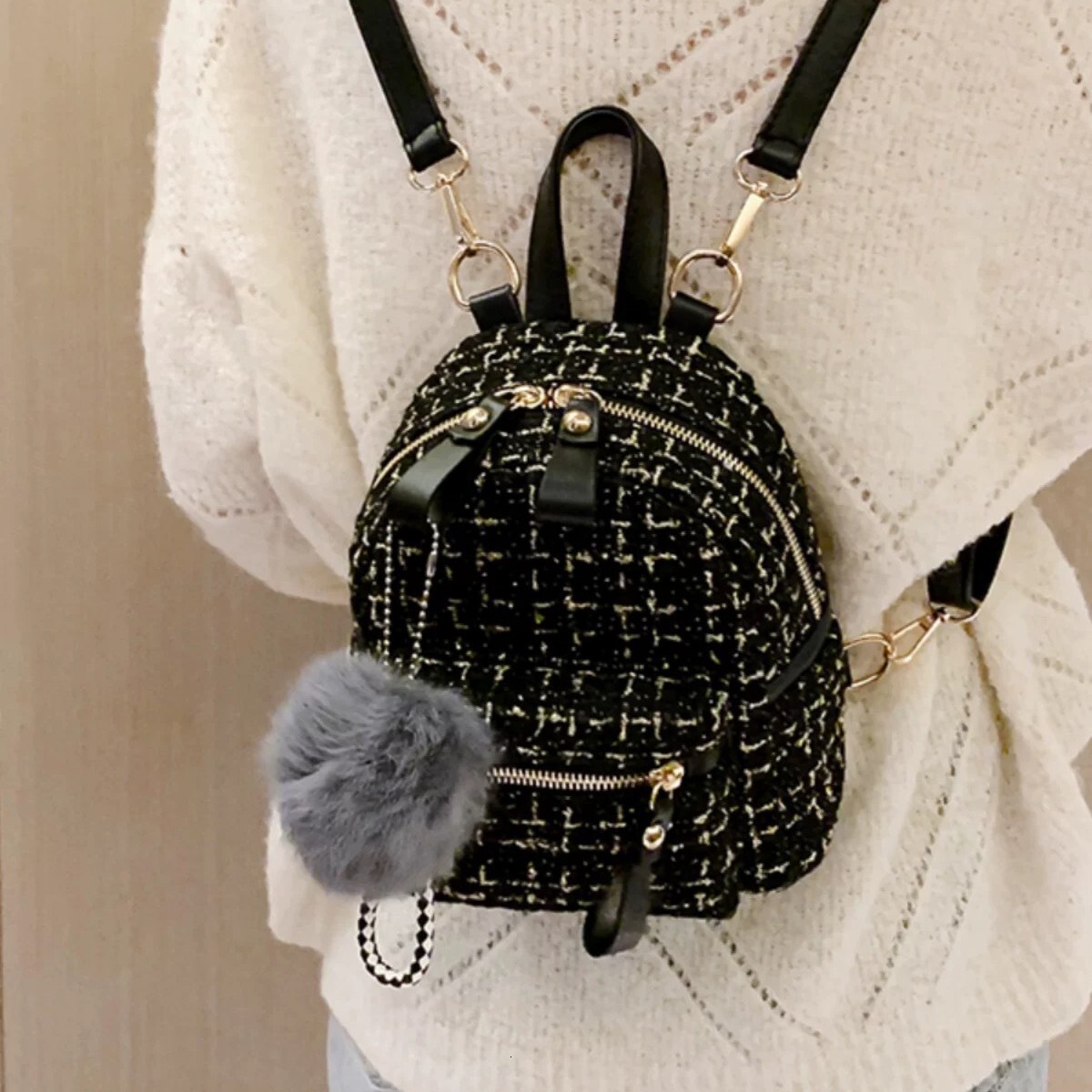 Designer Bag Mini Small Backpack Luxury Bag For Women 2025 New Korean Fashion Casual Multi-use Ins Super Popular Woolen High-end Backpack