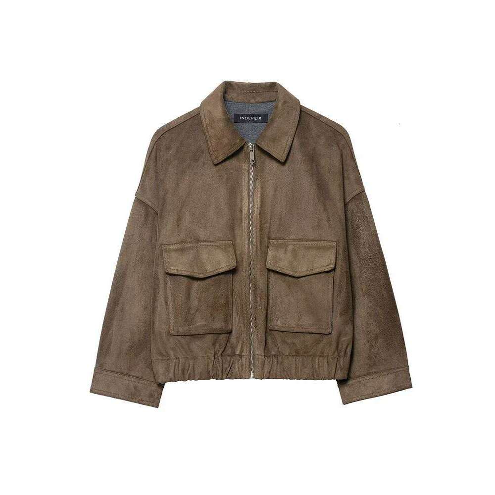 Women's Bomber Jacket Long Sleeve Zipper Suede Jackets For Women 2025 High Street Short Coats Lady Autumn Leisure New Outerwears
