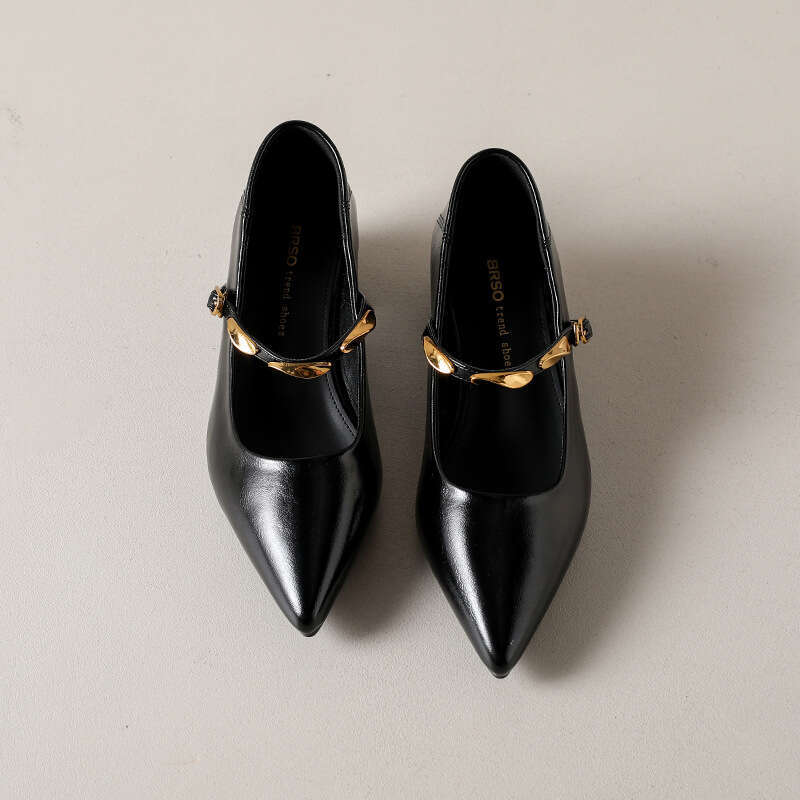 Designer Shoe Korean Style Chunky heel Mary Jane Women's 2025 New Autumn Pointed Toe Shallow Mouth Single Strap Shoes