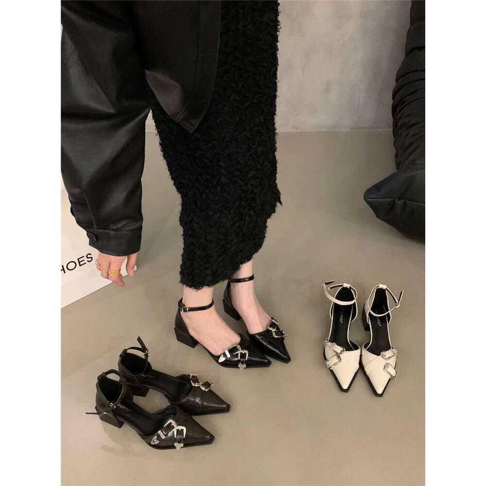 French Style High heel Sandals for Women 2025 Spring and Autumn New Pointed Toe Stiletto Ankle Strap Hollow Professional Fashion Single Shoes