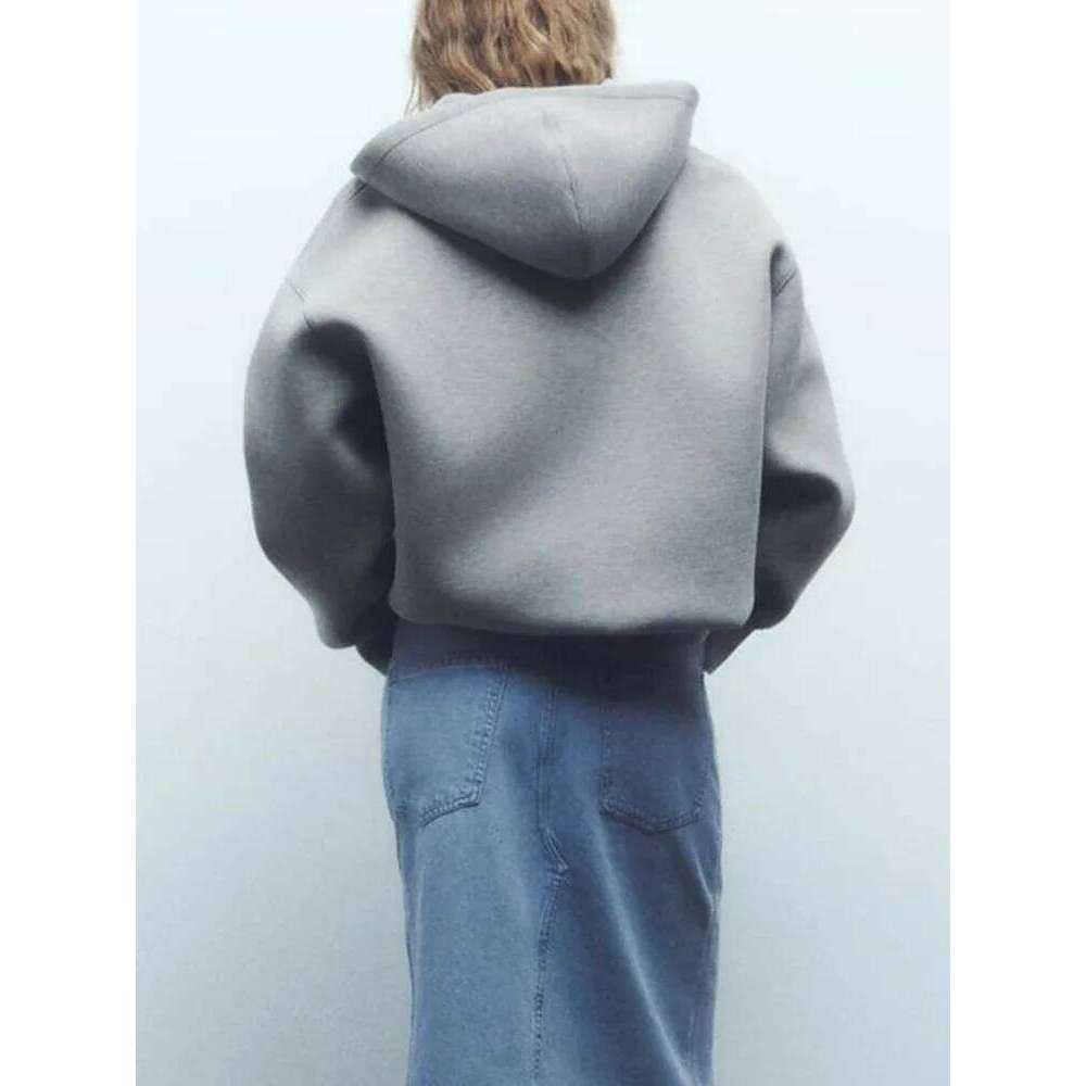 Women's Versatile Hooded Zip Long Sleeve Loose Jacket Fashion Oversized Casual Top Sweatshirt Street Basic Sports Wear