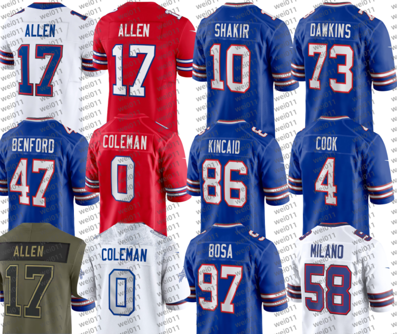 Jim Kelly 17 Josh Allen James Cook Keon Coleman Terrel Bernard Khalil Shakir Dalton Kincaid Ty Johnson Joey Bosa Joshua Palmer Matt Milano Dawson Knox Football Jersey