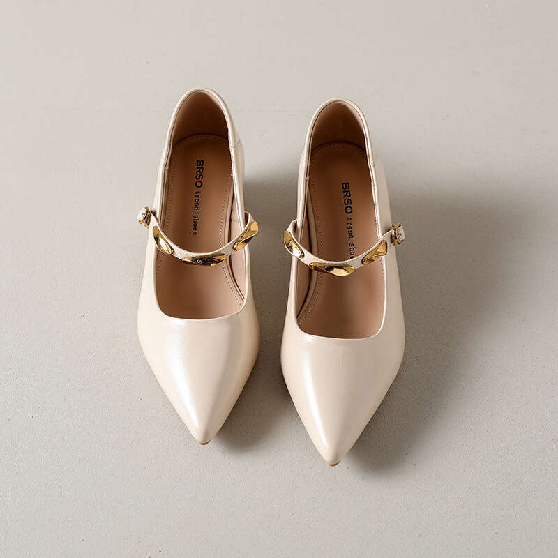 Designer Shoe Korean Style Chunky heel Mary Jane Women's 2025 New Autumn Pointed Toe Shallow Mouth Single Strap Shoes