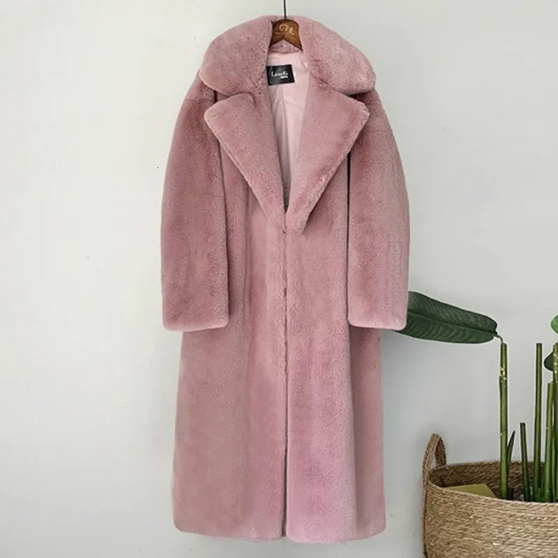 Elegant Long Winter Faux Fur Coat Women Fashion Plush Coats Loose High Quality Thick Warm Overcoat 250930
