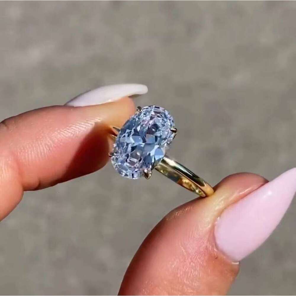 Women's Wedding Engagement Ring Fashion Versatile White Oval moissanite chainia Gold-Plated Silver sterling silver Jewelry