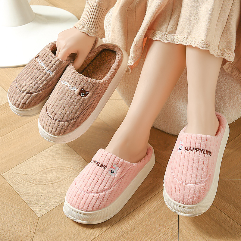 Women's Indoor Home Cotton Slippers, Warm Non-Slip Thick Sole Couple's New Style Furry Slippers for Men in Autumn and Winter ddmymarket