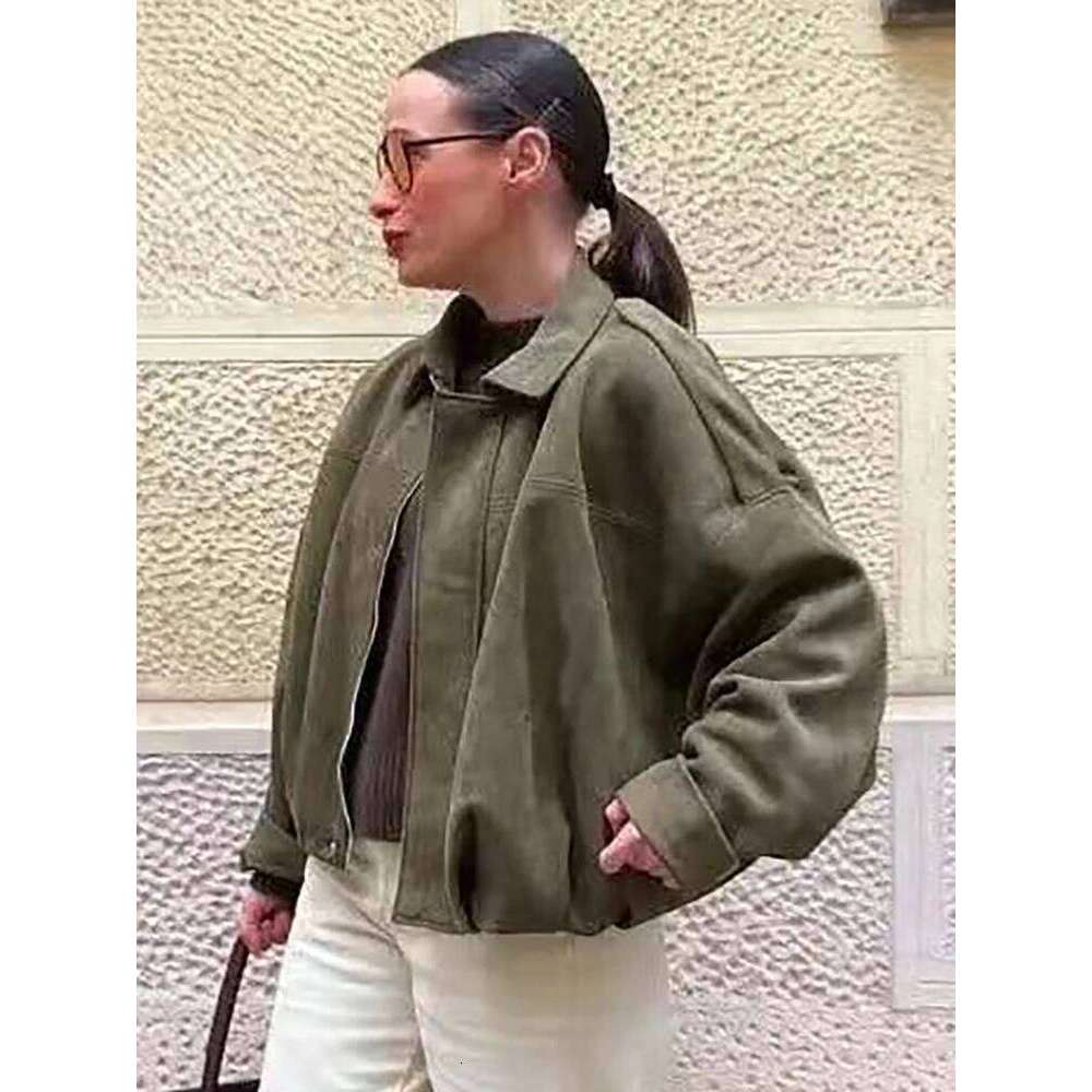Vintage Women Green Oversize Bomber Jackets 2025 Fashion Ladies Elegant Loose Soft Outfits Jacket For Party Female Chic Clothes