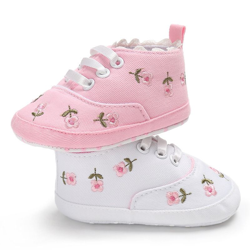 Little Toddler Shoes Baby Infant Kid Girl Embroidery Flower Soft Sole Crib Princess Kidszworld First Walkers Causal Canvas Shoes 0- 18 Months K0471