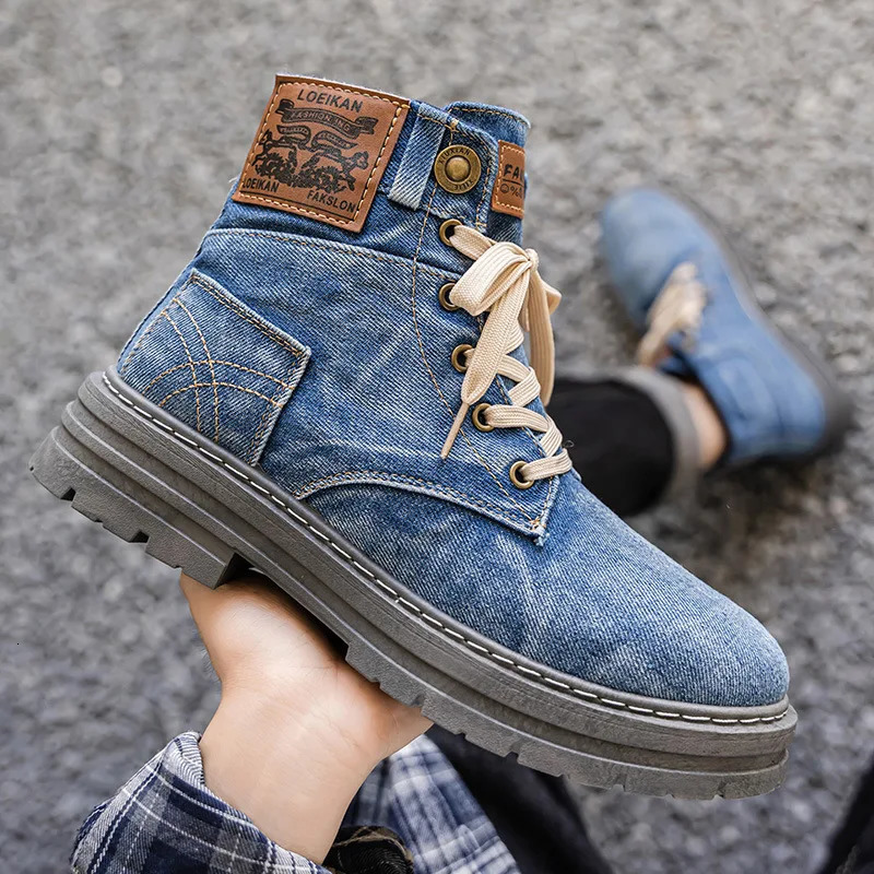 high top plus mens casual boots British style denim workwear mens shoes 250930