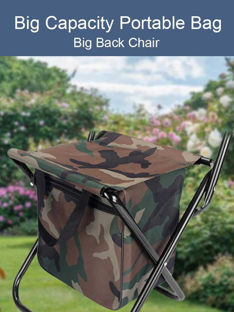 1pc Foldable Fishing Chair with Cooler Bag Portable Backrest Fishing Stool Lightweight Outdoor Folding Chair for Fishing Hunting J250930
