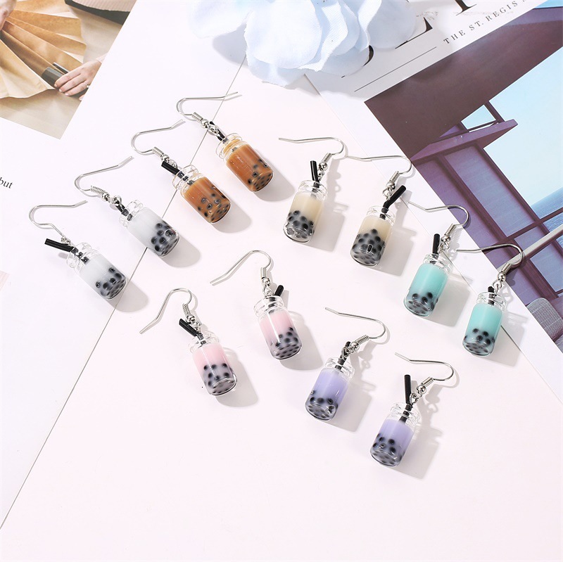 Japanese and Korean Fashion Pearl for Women, Ins Style Creative Milk Tea Cup Earrings, Internet Celebrity Earrings