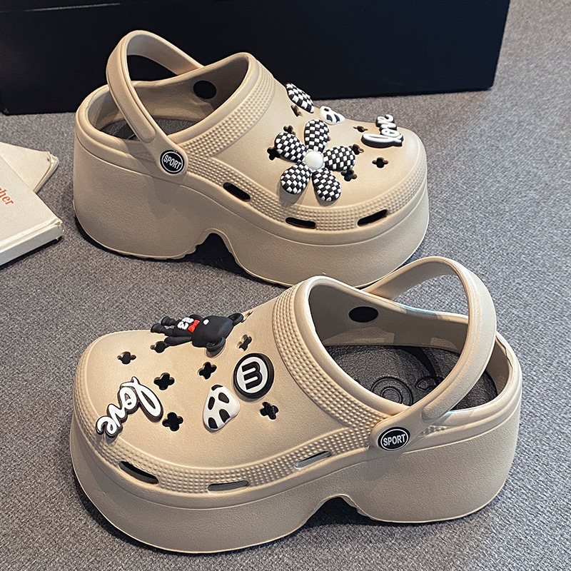 9CM Thick Sole Clogs for Women, Summer New Style, Closed Toe, Non-Slip, Indoor Outdoor Beach, Internet Celebrity Super Popular High Heel Slippers ddmy