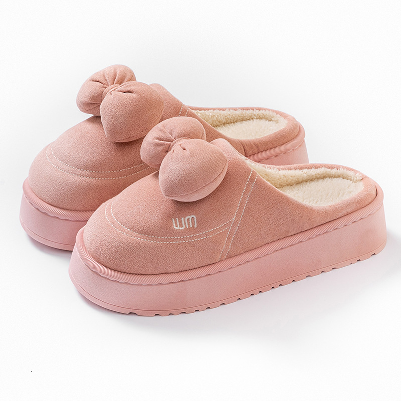 New Bowknot Women, Autumn and Winter Home Thick Sole Fleece Lined Warm Comfortable Maternity Outdoor Cotton Slippers for Women ddmymarket