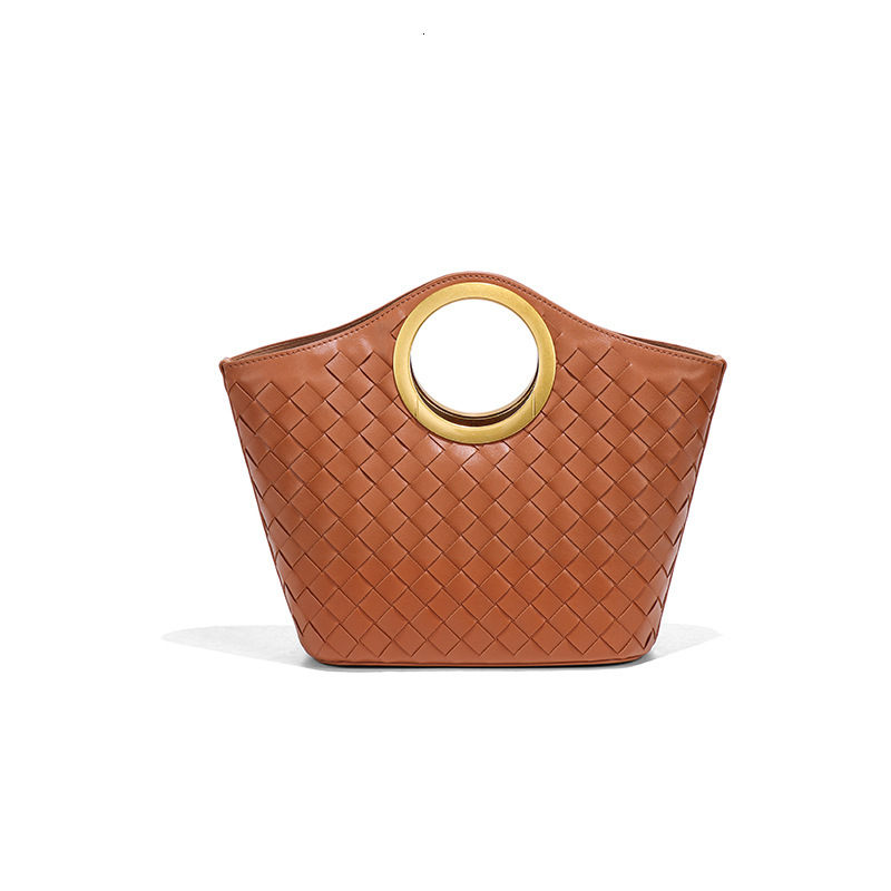 Metal Handle Round Ring Handbag High-end Basket New Fashion Commuter Tote Crossbody Shoulder Bag