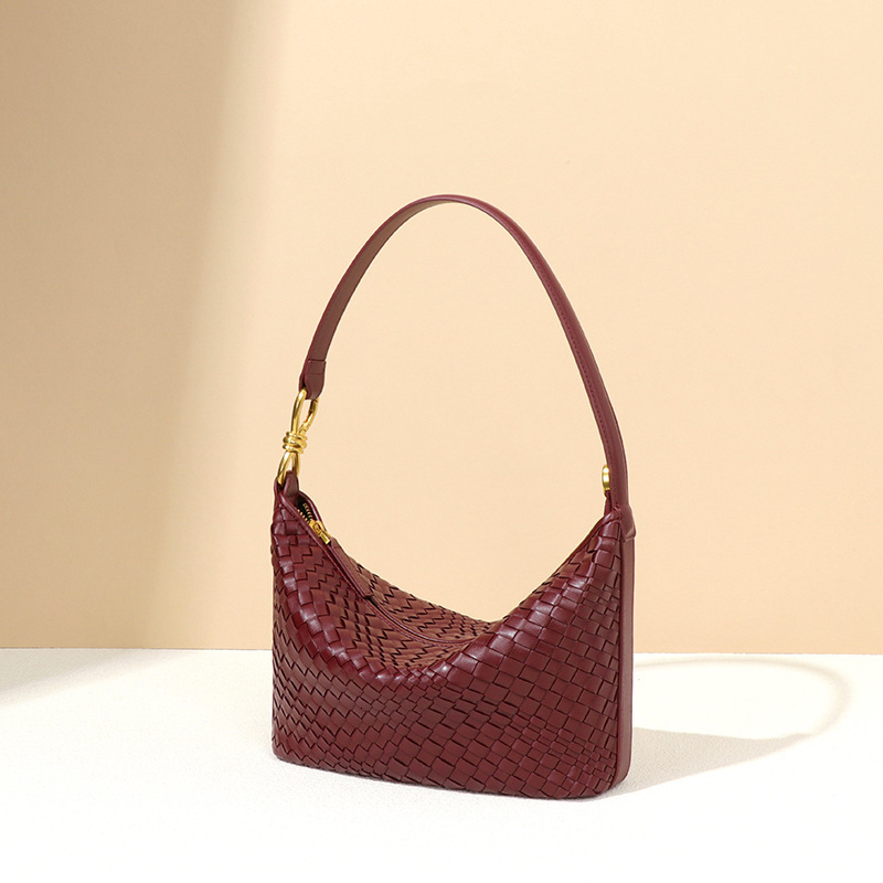 New Handmade Woven Dumpling Soft Leather for Women Hobo Shoulder Underarm Handheld Lunch Box Bag
