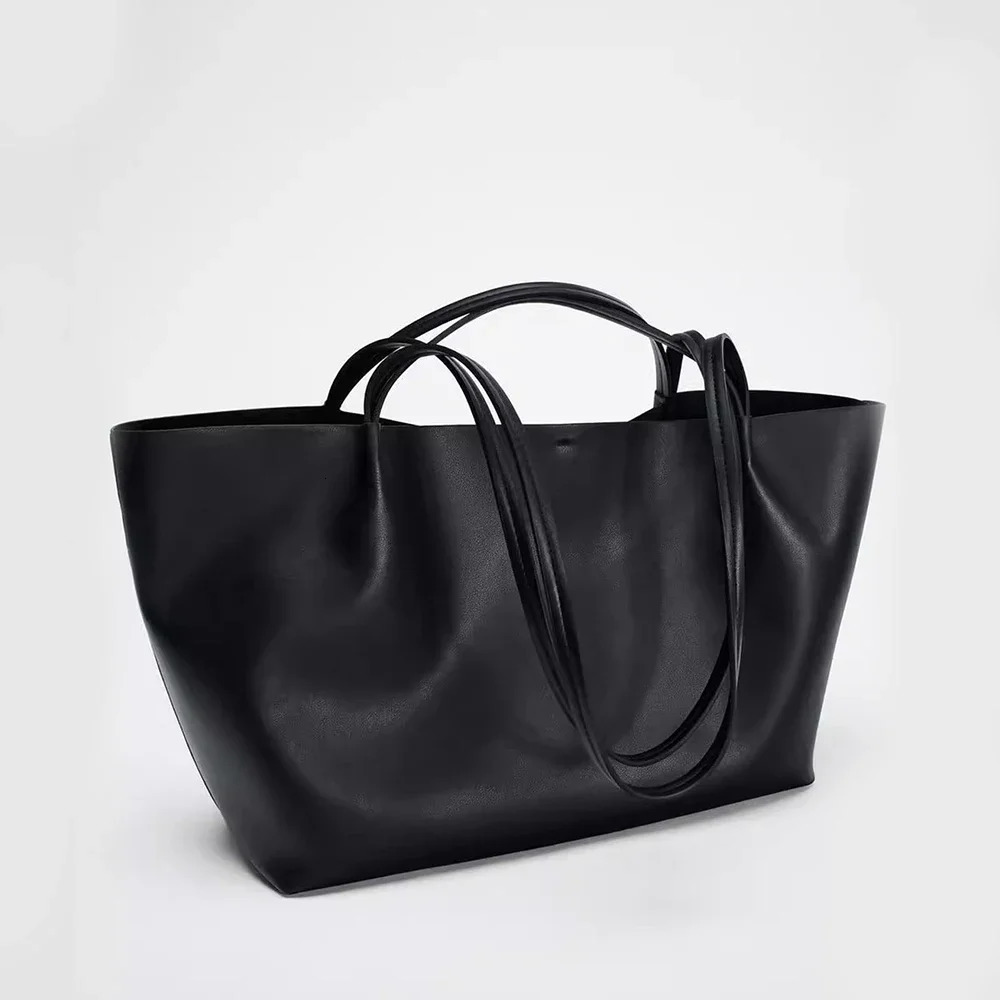 High Quality Large Capacity Tote Bags for Women Handbags Shoulder Bag Bags Black PU Leather Shopper Purses 250929