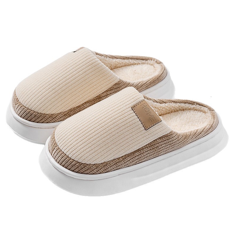 New Simple Home Indoor Warm Plush for Women Thick Sole Non-Slip Closed-Toe Cotton Slippers ddmymarket