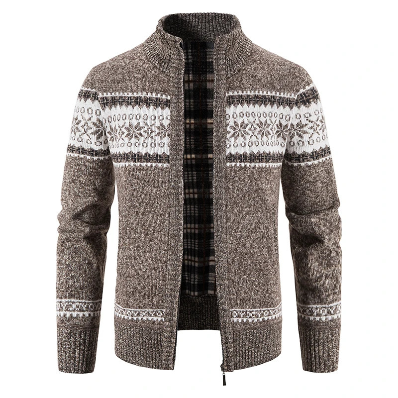 Winter Mens Fleece Cardigan Christmas Knit Sweater Coat Business Casual Jacket High Quality Male Wool Cashmere Clothing 250929