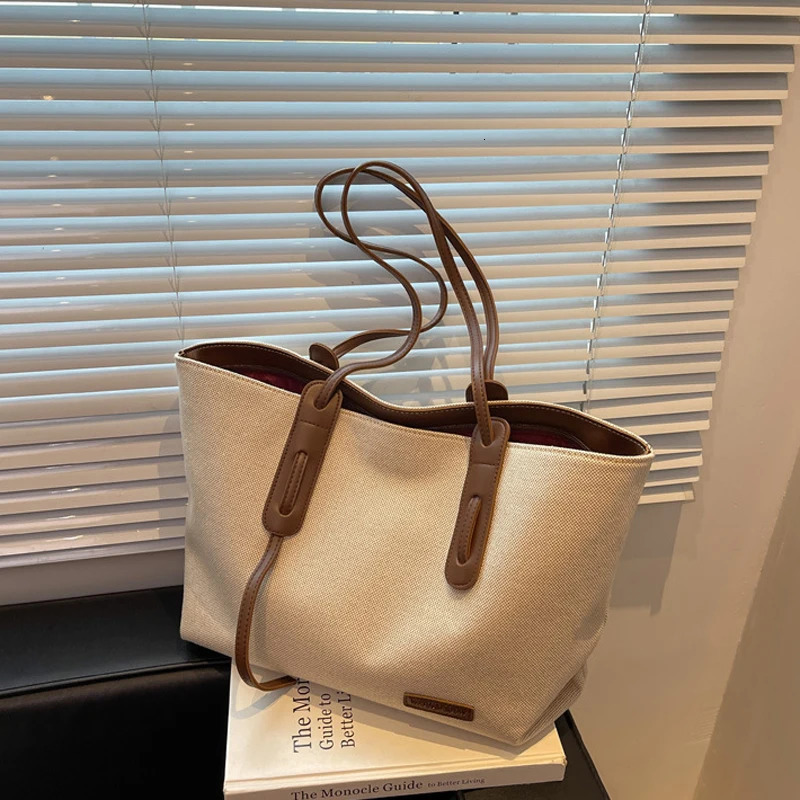 Young Womens Tote Bag Large Capacity Canvas College Student Book Handbag Womens White Shoulder Bag Fashionable Work Handbag 250929