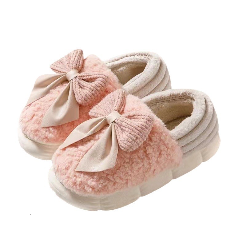 New Bowknot Heel Slippers Women, Thick Sole, Autumn and Winter Home Warm Maternity Shoes, Non-Slip Outdoor Cotton Shoes for Women ddmymarket