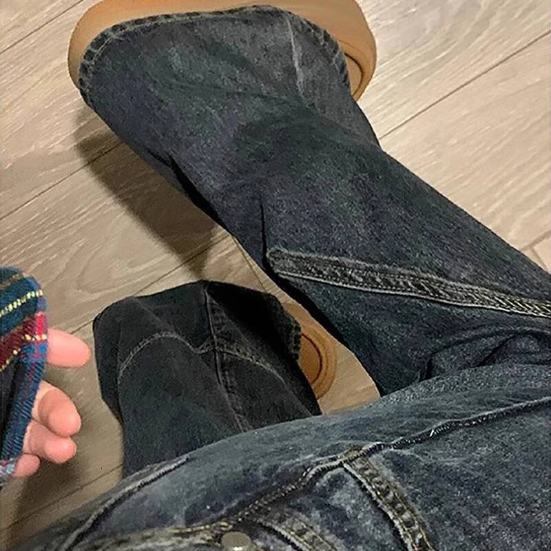 Y2K Spicy Girl Dark Series Wide Leg Jeans Women's New Street Splicing Loose High Waist Slimming Flare Pants dongdumaoyi