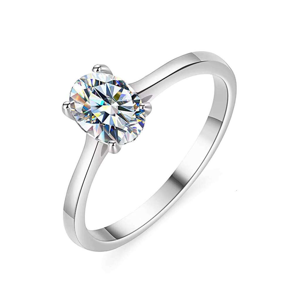 1CT Oval Cut Chrysolite Sterling Silver Gold Plated Wedding Diamond Ring Female Engagement Bride Jewelry