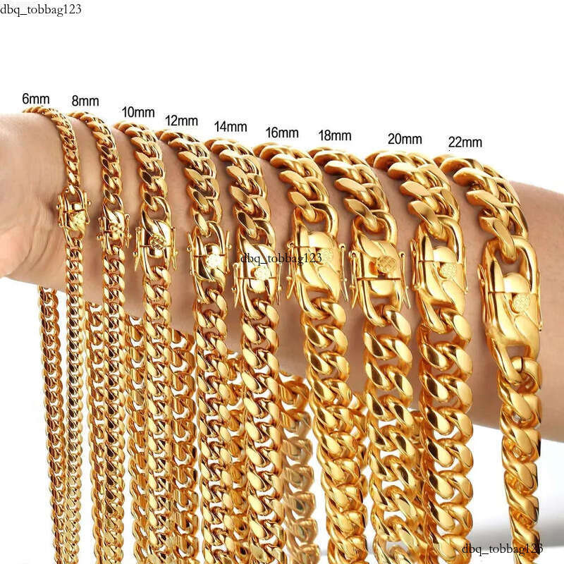 Cuba gold faucet buckle stainless titanium steel density 8mm/10mm/12mm/14mm/16mm Miami Cuban k Stainless Steel Mens Gold Chains 111