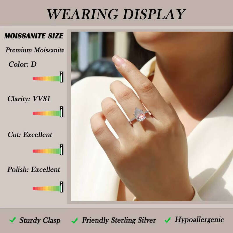 Women's Pear Cut Silicon Stone Ring GRA Certified S Silver Micro Pave Setting Laboratory Created