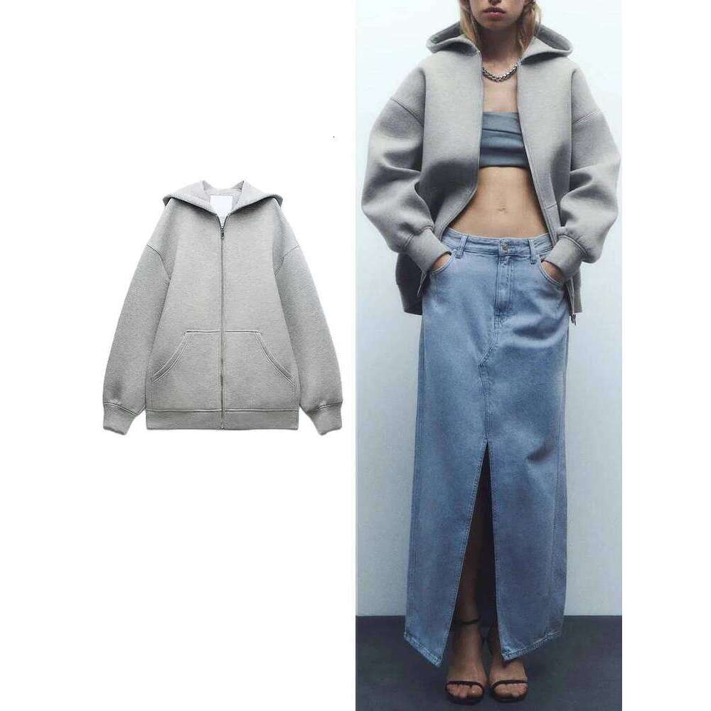 Women's Versatile Hooded Zip Long Sleeve Loose Jacket Fashion Oversized Casual Top Sweatshirt Street Basic Sports Wear