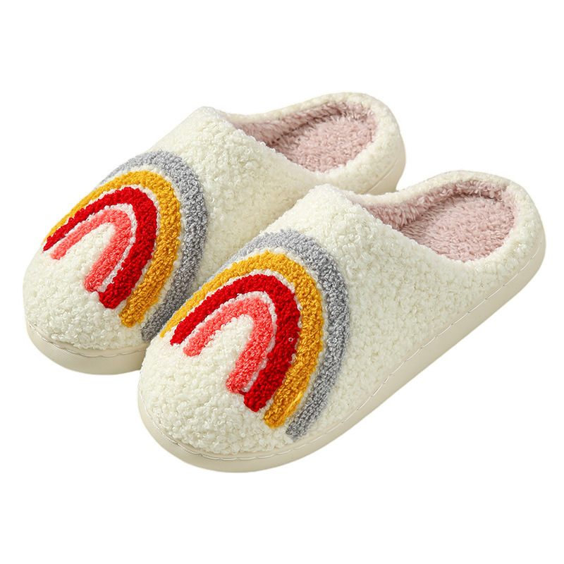 Mushroom Smiley Face Winter Plush Strawberry Rainbow Heart Towel Embroidered Cotton Slippers ddmymarket