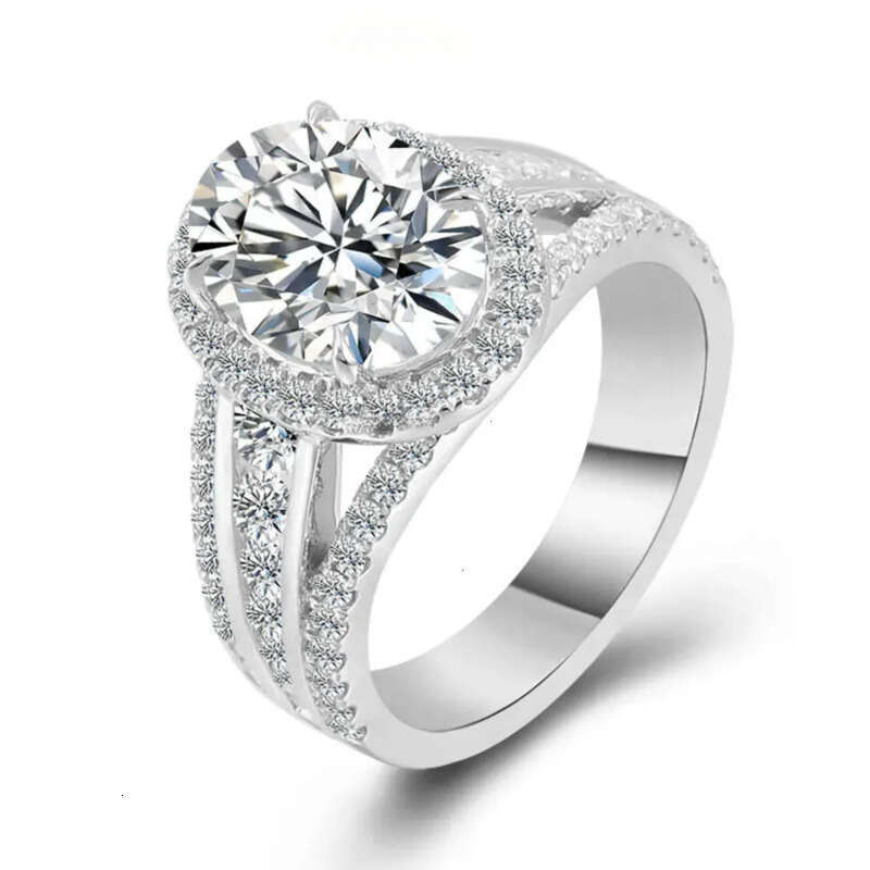 Oval Shape Cluster Dia Moissanite VVS DEF Wedding Rings With 3 rows Paved stones Sier 10K 14K Gold Engagement ring