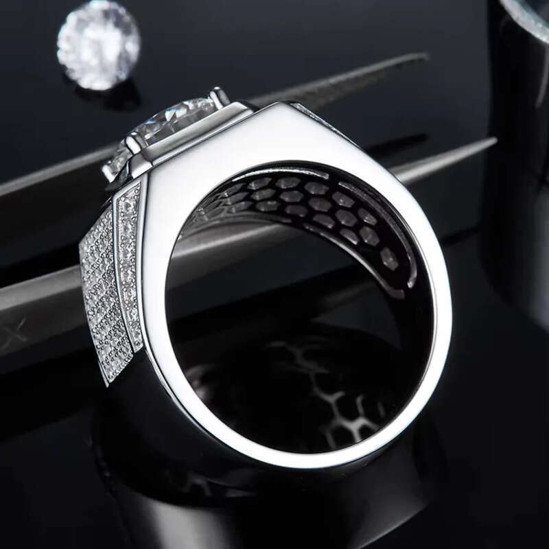 ANSTER Jewelry Dia Men 3ct VVS Moissanite Dias Hip Hop Band Ring