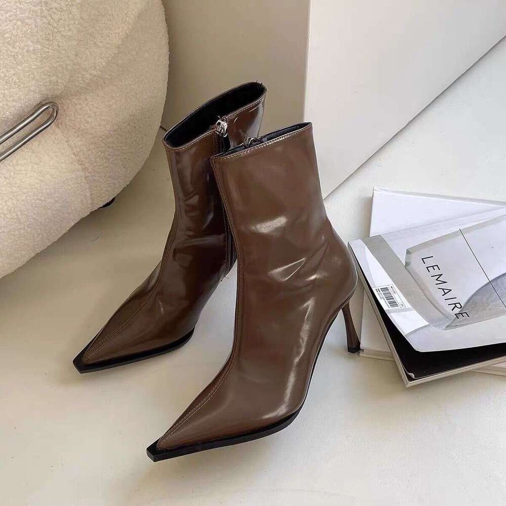 35-42 Plus Size for Women Spring and Autumn 2025 New Style Thin heel Pointed Toe High heels Patent Leather French Slim Boots