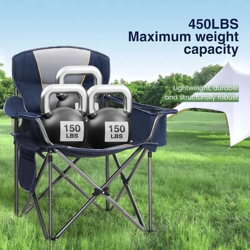 Oversized Portable Camping Folding ChairHeavy Duty Foldable Outdoor ChairCamp Chair w Cup HolderSupport 450 LBS2 PackBlue J250930