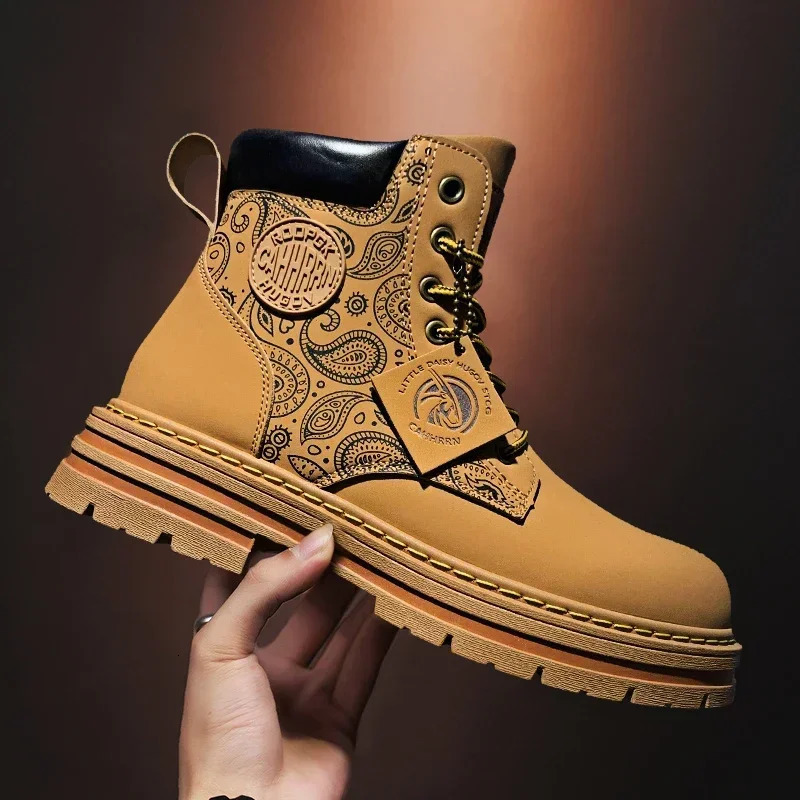 Men Fashion Daily Casual Mens Motorcycle Boots High Ankle Walking Shoes Leather Boots Cowboy Boots Men Bionic Boots 250930