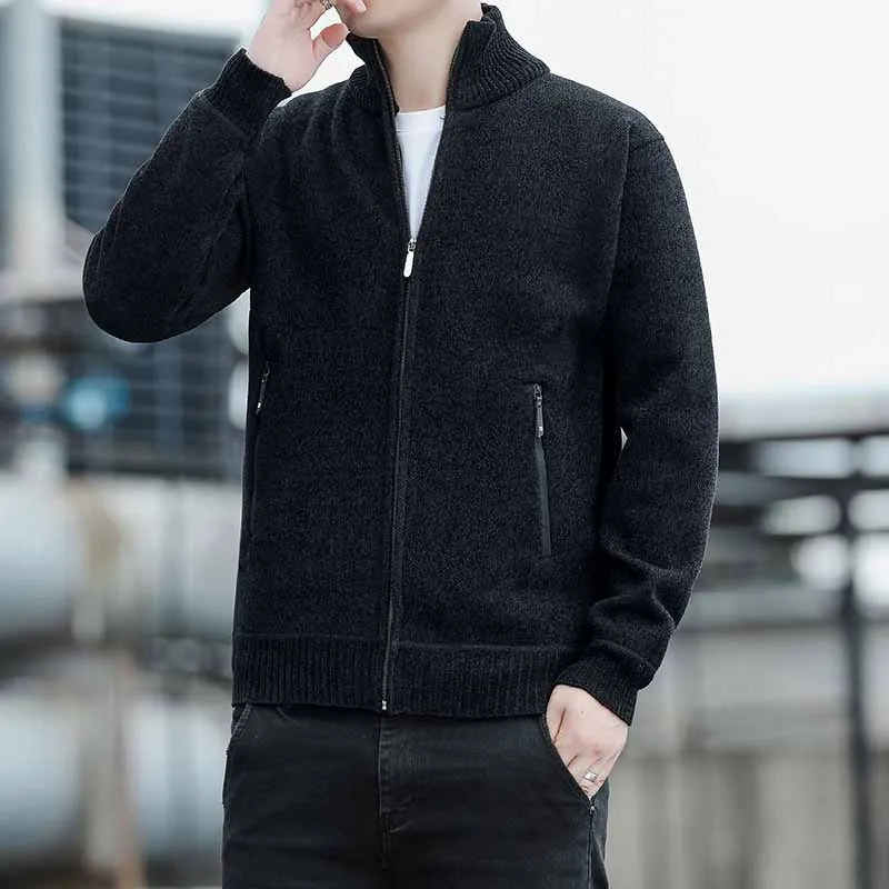 Fashion Mens Sweater Cardigan Knit Jacket Solid Color Fleece Clothes Pocket Thickened Warm Thermal Jumper Jackets Coat 250929