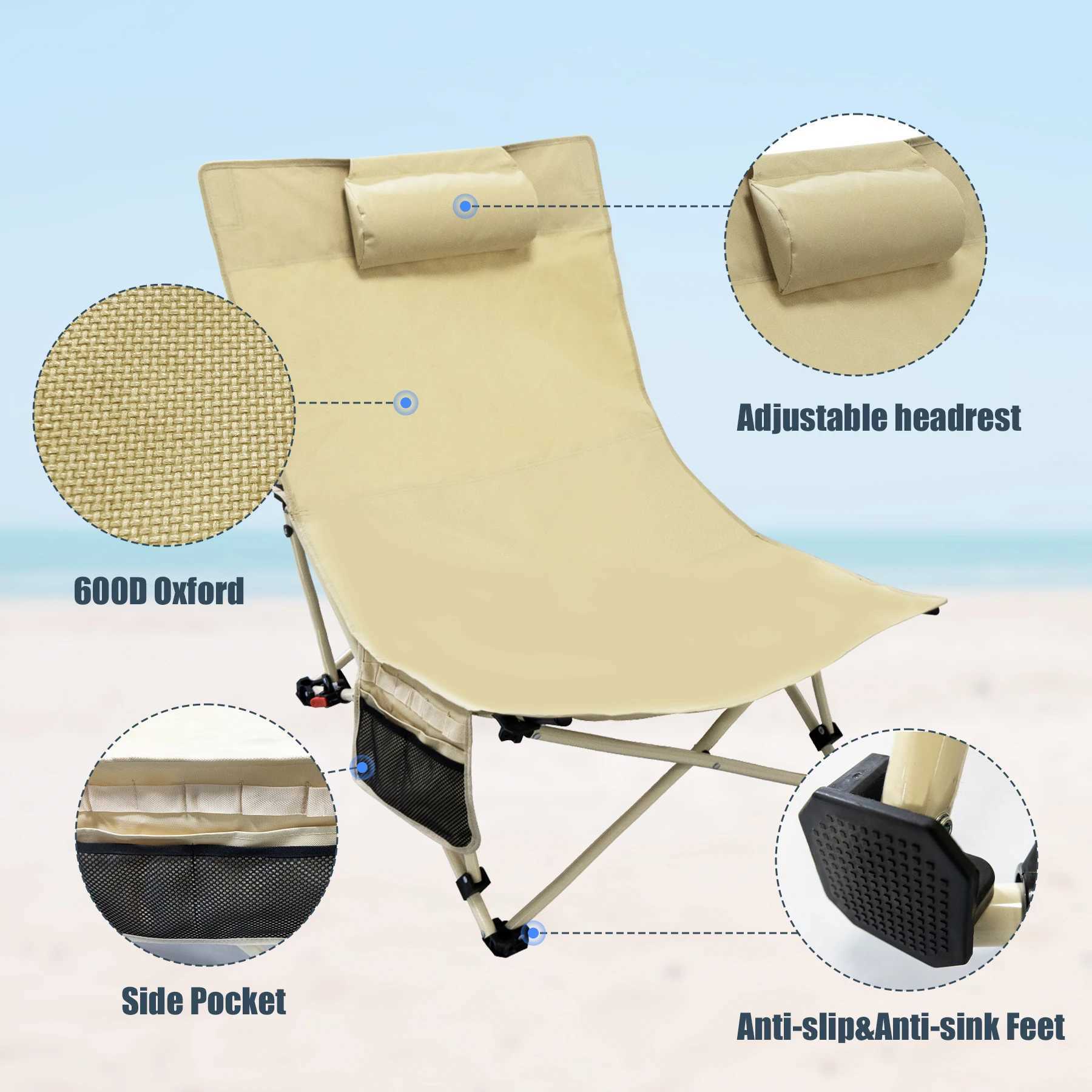 WESTTUNE Folding Camping Chair Portable Recliner 4 Gear Adjustment Lounge Chair with Headrest Leisure Fishing Beaching Chair J250930