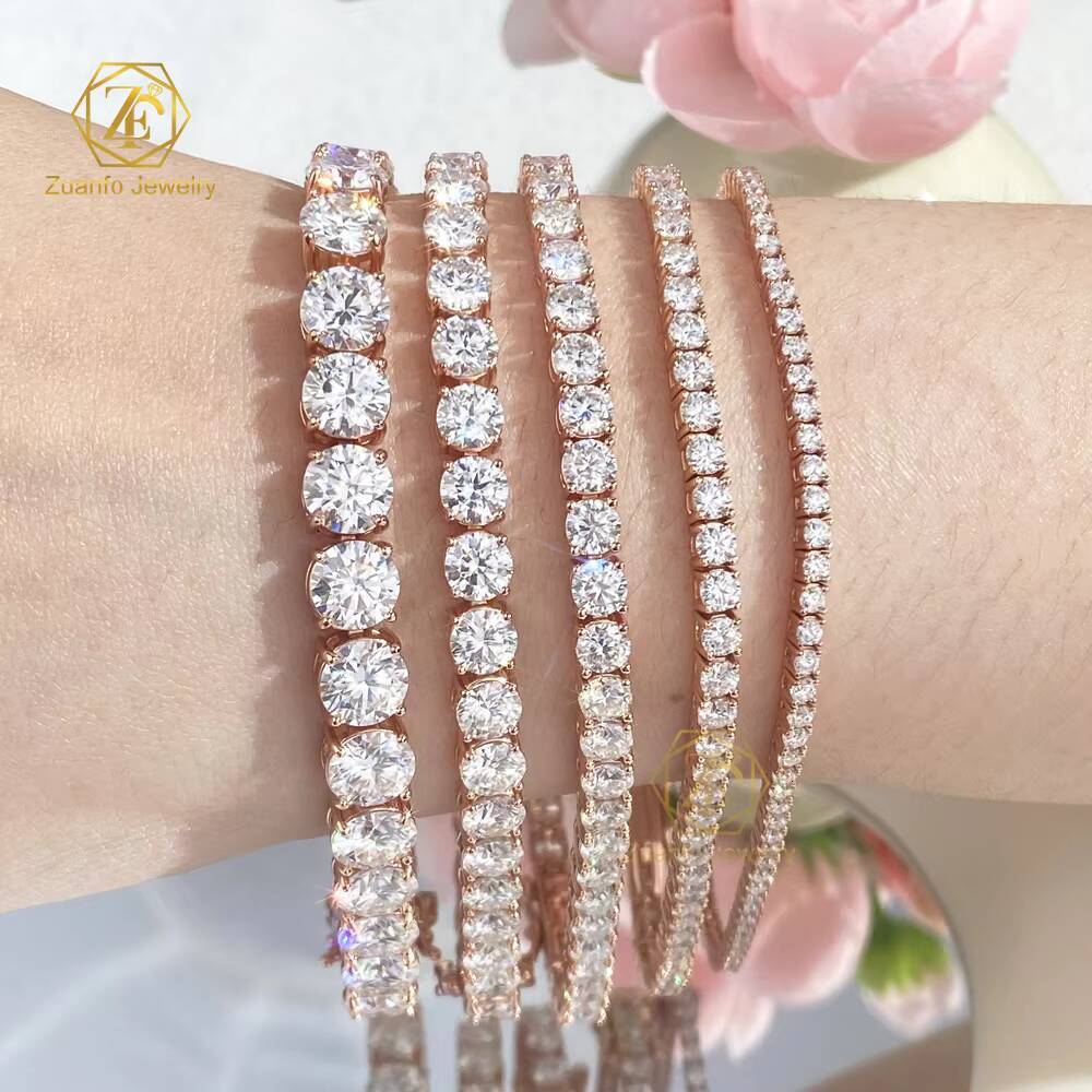 Pass Diamond Tester VVS Clarity Moissanite Bracelet Bangle Rose Gold 925 Silver Moissanite Clustered Tennis Chain