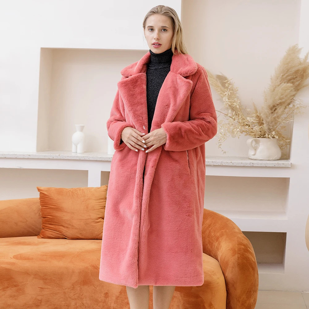 Elegant Long Winter Faux Fur Coat Women Fashion Plush Coats Loose High Quality Thick Warm Overcoat 250930
