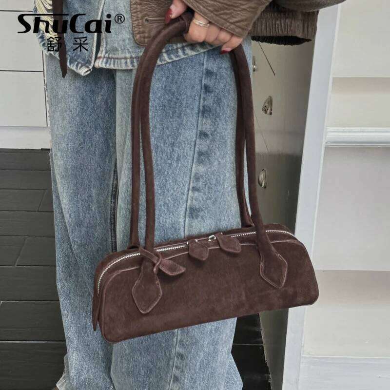 Genuine Cow Leather Women's Shoulder Bag Designer High Quality Matte Suede Huge Commute Cowhide Ladies Handbag For Woman