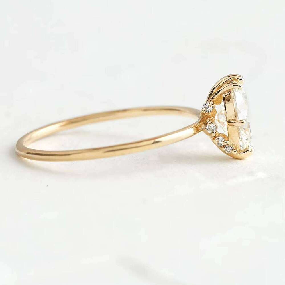 Luxury VVS Moissanite Chain Ring Crystal Promise Engagement Gold Plated Sterling Silver Ring